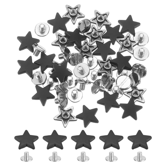 24 Sets Metal Star Rivets Studs, 12mm Star Rivets Screw Nailhead Punk Rivets, Metal Leather Rivets for Leather Craft Clothing Bags Belts, Matt Black