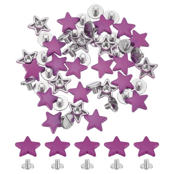 24 Sets Metal Star Rivets Studs, 12mm Star Rivets Screw Nailhead Punk Rivets, Metal Leather Rivets for Leather Craft Clothing Bags Belts, Purple