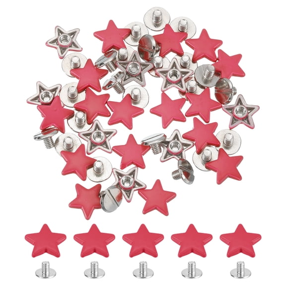 24 Sets Metal Star Rivets Studs, 12mm Star Rivets Screw Nailhead Punk Rivets, Metal Leather Rivets for Leather Craft Clothing Bags Belts, Red
