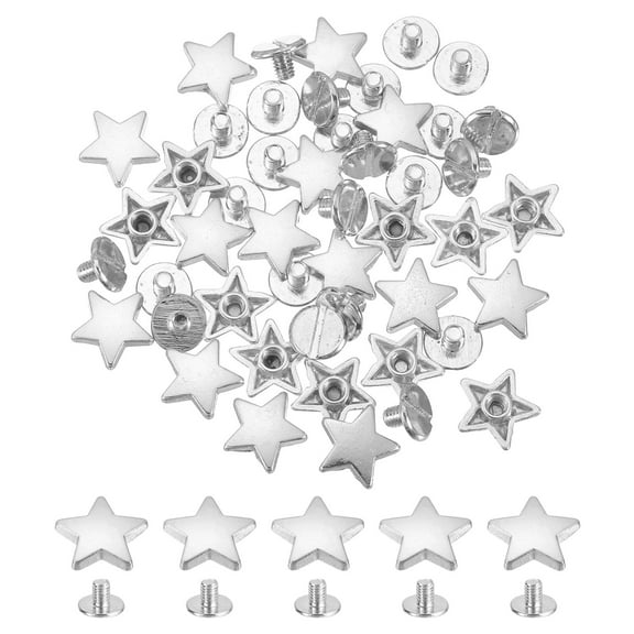 24 Sets Metal Star Rivets Studs, 12mm Star Rivets Screw Nailhead Punk Rivets, Metal Leather Rivets for Leather Craft Clothing Bags Belts, Silver