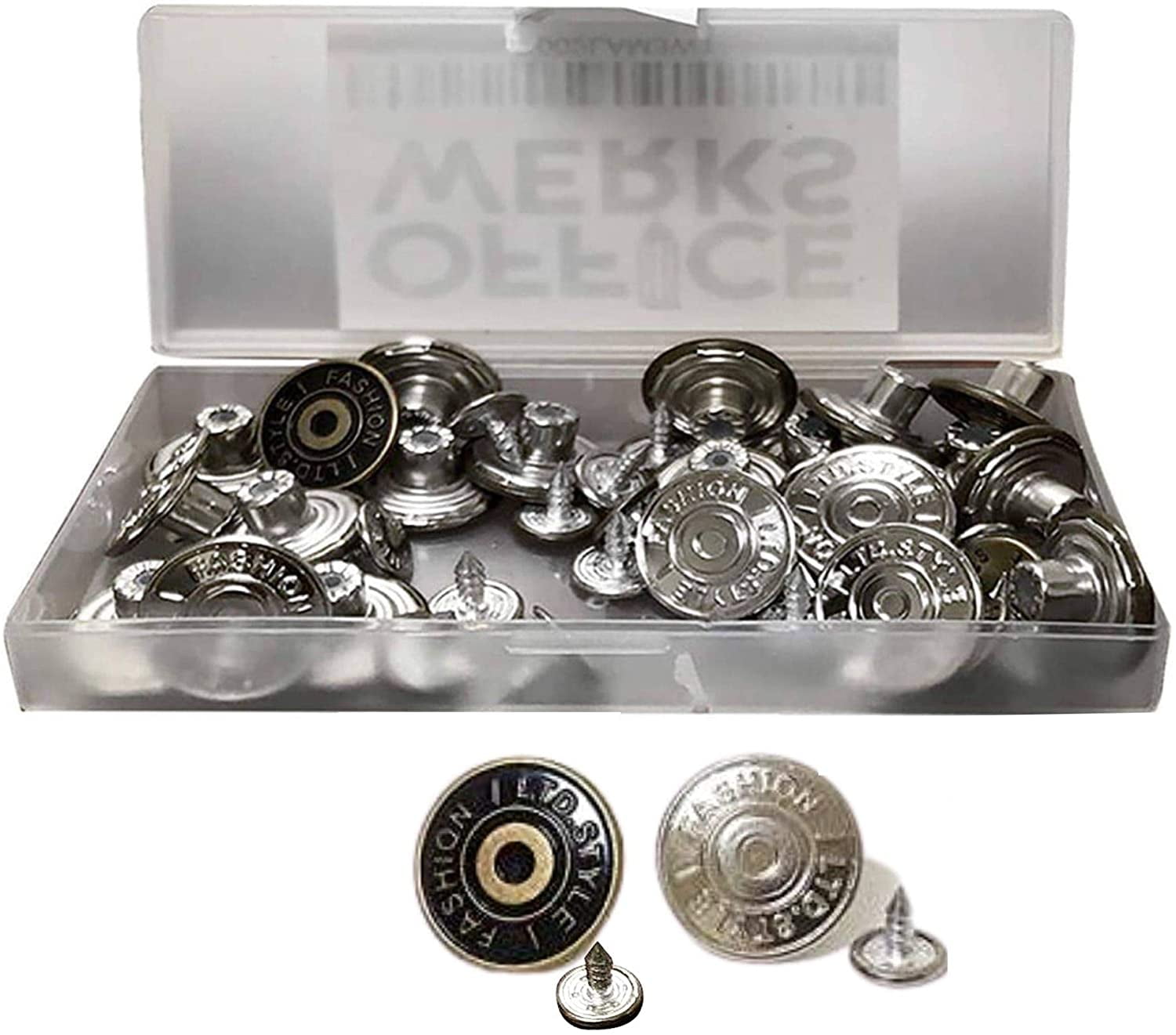 24 Sets Silver and Copper Jean Buttons, Replacement Kit with Buttons &  Fasteners in Clear Plastic Storage Box for Denims, Jeans, and Jackets  Repair (12 Pieces Per Color) 