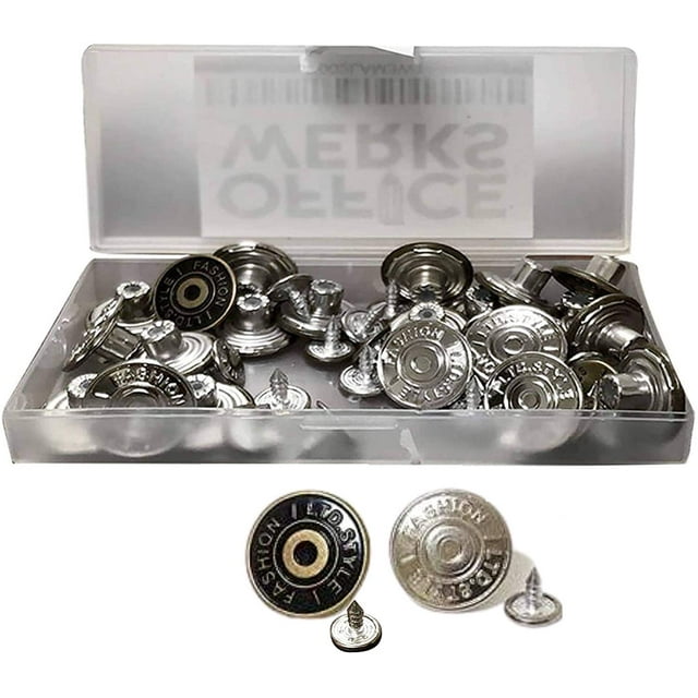 24 Sets Silver and Copper Jean Buttons, Replacement Kit with Buttons
