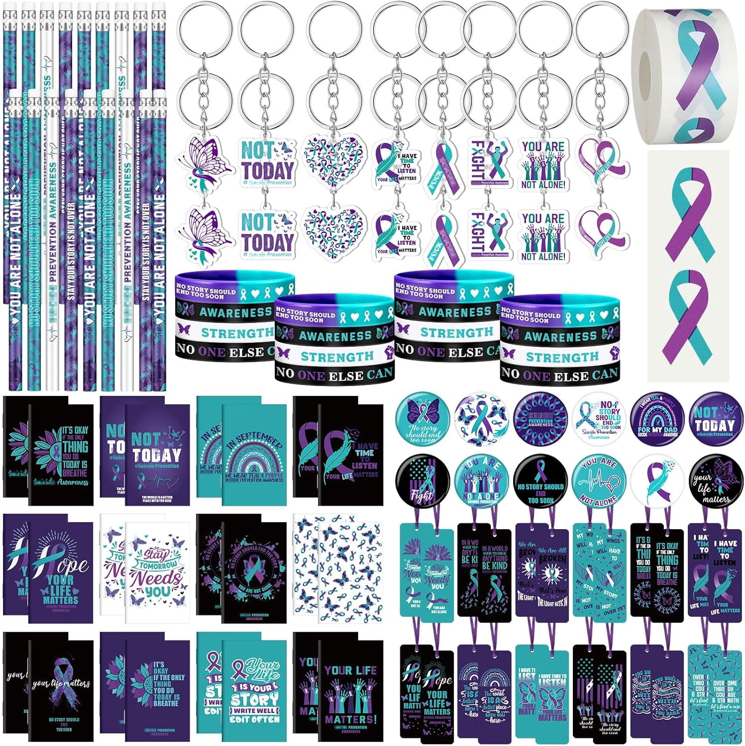 24 Sets Suicide Prevention Awareness Items Include Purple Teal Ribbon ...