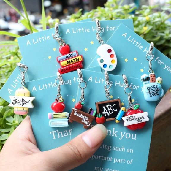 24 Sets Teacher Appreciation Keychain Gifts Bulk - Teacher's Day Themed Resin Charms with Thank You Cards, Back To School Keychain Set for Graduation & End Of Year