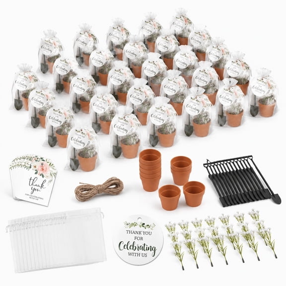 24 Sets Wedding Favors for Guests, Garden-Themed Favor Sets with Mini Pots, Trowels, Artificial Flowers, Cards and Organza Bags, Summer Wedding and Bridal Shower Party Gifts