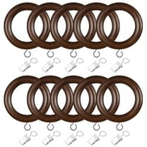 24 Sets Wooden Curtain Rings with Clips, Black Walnut Curtain Rod Rings with Stainless Steel Hooks for 1 in Curtain Rods, Wooden Drape Rod Accessories for Drapes and Curtains