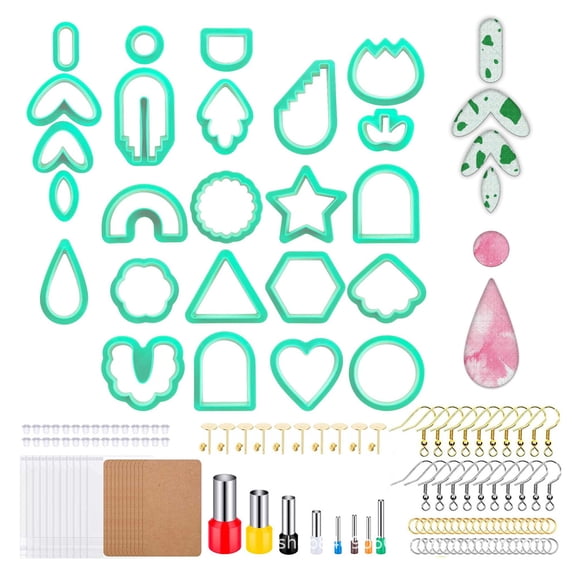 24 Shapes Polymer Clay Cutters, DIY Earring Making Kit of 142 Pcs Incl Plastic Clay Molds for Polymer Clay Jewelry & Earring Making Kit for Polymer Clay Jewelry Making