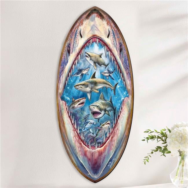24' Shark Pull Coastal Surfboard Wall Art Handcrafted Ocean Decor by G ...