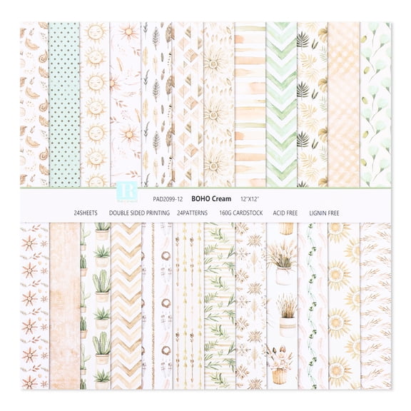 24 Sheet Aesthetic Scrapbook Paper Soft Color Pattern Paper Double Sided Printing for DIY Card Making Scrapbook Wedding Photo Album Home Decor 12 x 12 Inch