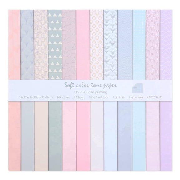 12x12 Scrapbook Paper Pads, 24 Sheets Aesthetic Double Sided Cardstock Paper, 160gsm Acid-Free Decorative Craft Paper for Junk Journaling, DIY Card Making, Pastel Retro Style