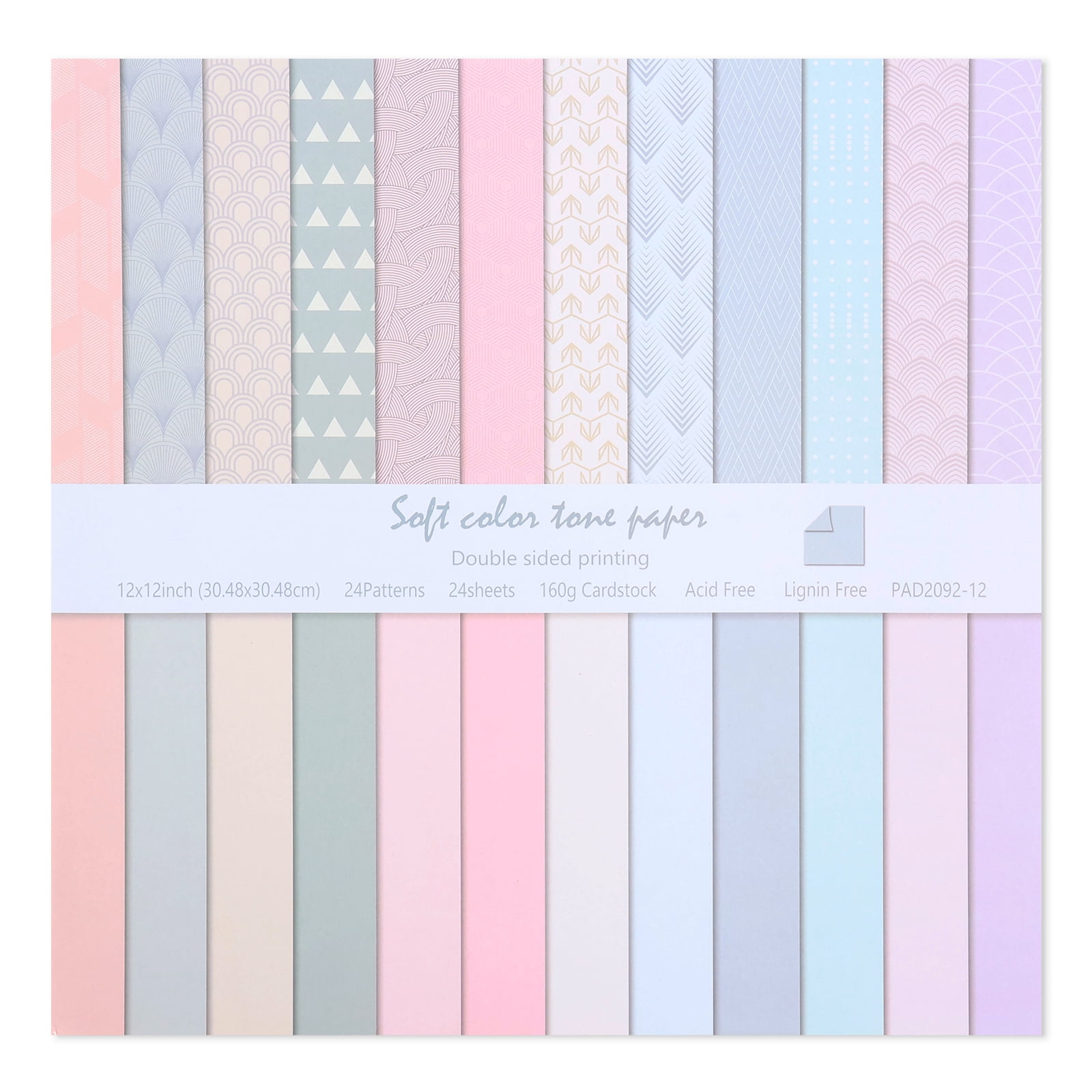 24 Sheet Aesthetic Scrapbook Paper Soft Color Pattern Paper Double Sided Printing for DIY Card Making Scrapbook Wedding Photo Album Home Decor 12 x 12 Inch