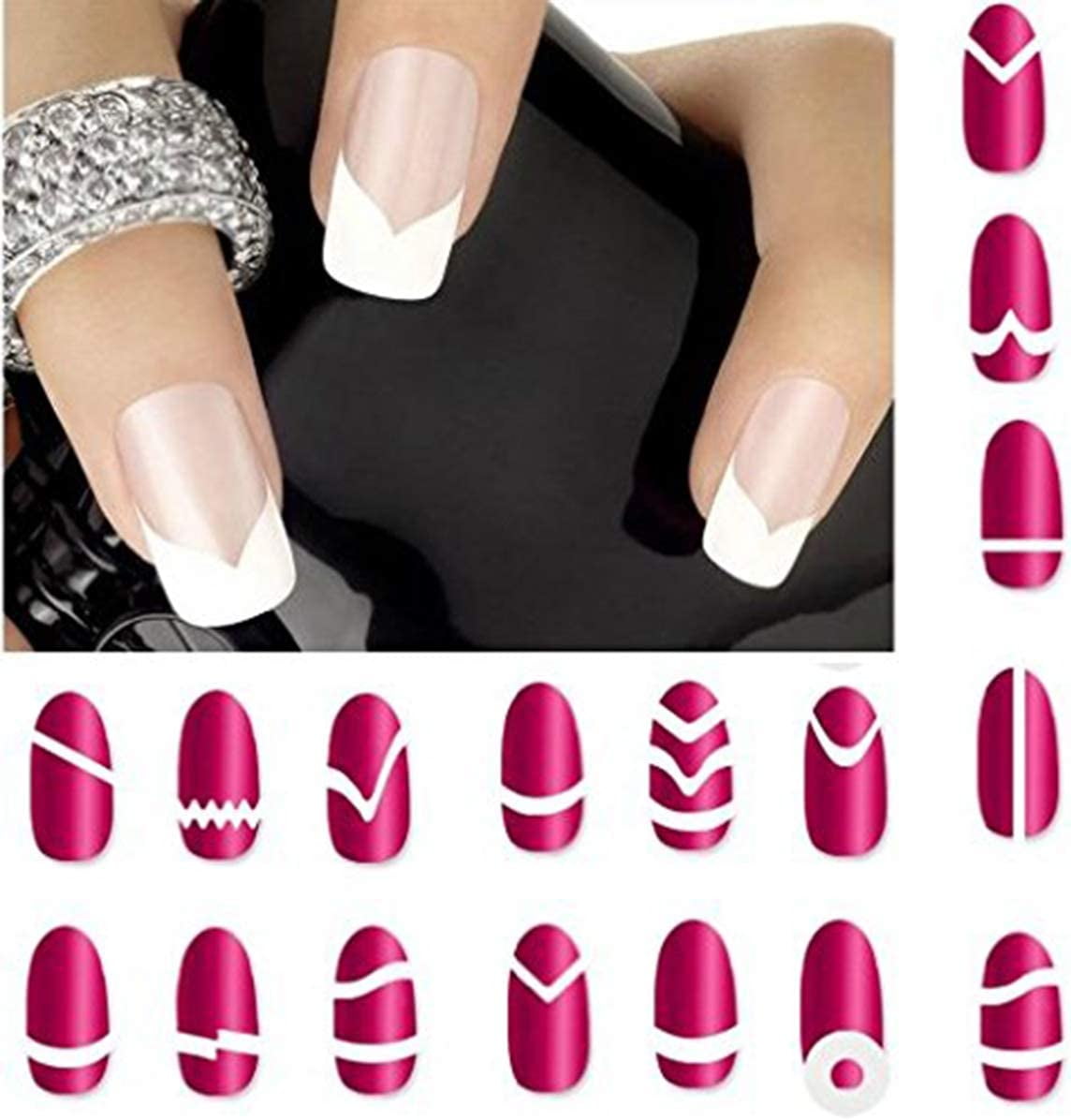 Besufy 48Pcs French Stencil Nail Art Form Fringe Guides Manicure DIY  Stickers Tips Decor