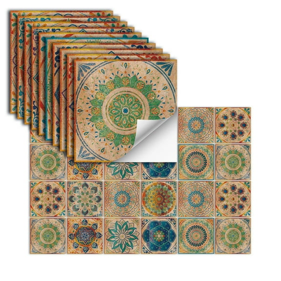 24-Sheet Moroccan Style Peel and Stick Wallpaper, Self Adhesive Wall Tiles Waterproof PVC Stick on Backsplash Decorative Tiles Stickers for Kitchen Bathroom (4" or 5.91" )