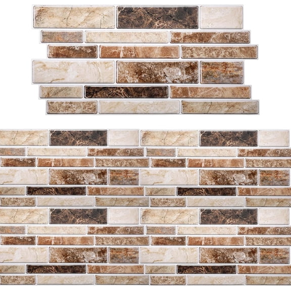 24 Sheet Peel and Stick Tile Backsplash Stick on Backsplash for Kitchen 10"x 5" Back Splashes Self Adhesive Tile Sticker for Bathroom Brown Marble Look