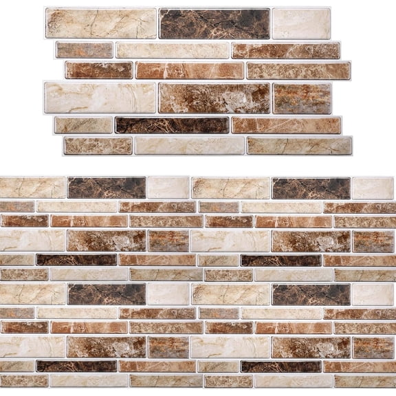 24 Sheet Peel and Stick Tile Backsplash Stick Backsplash for Kitchen 10"x 5" Splashes Self Adhesive Tile Sticker for Bathroom Brown Marble Look
