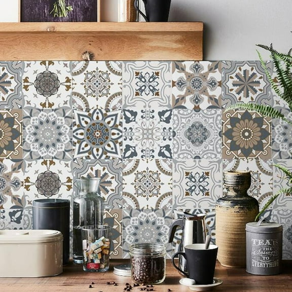 24 Sheet Wall Stickers Self Adhesive Waterproof Vinyl Retro Flowers Style Peel and Stick Tiles Kitchen