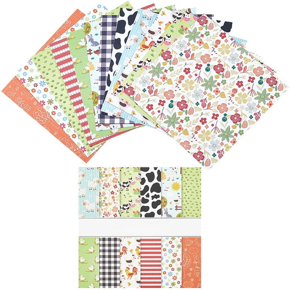 24 Sheets 12 Styles Farm Theme Scrapbook Paper Pads for DIY Album Scrapbook Greeting Card Background Paper Square Mixed Color 152x152x0.1mm 2 sheets/style