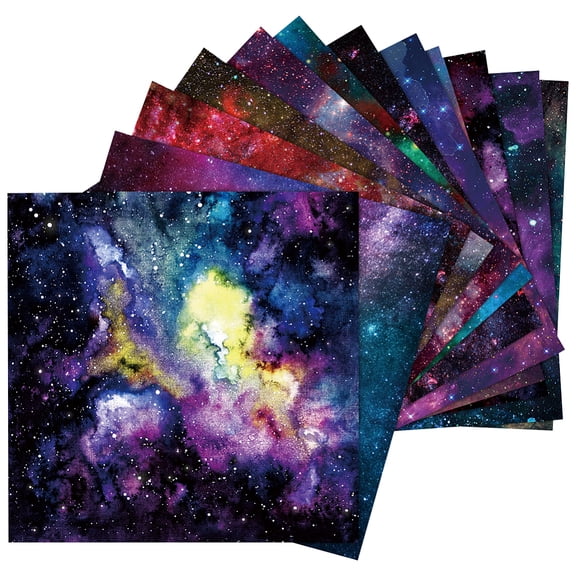 24 Sheets 12 Styles Scrapbooking Cardstock Paper 5.98x5.98inch Galaxy Single-Sided Patterned Decoupage Origami Papers Starry Sky