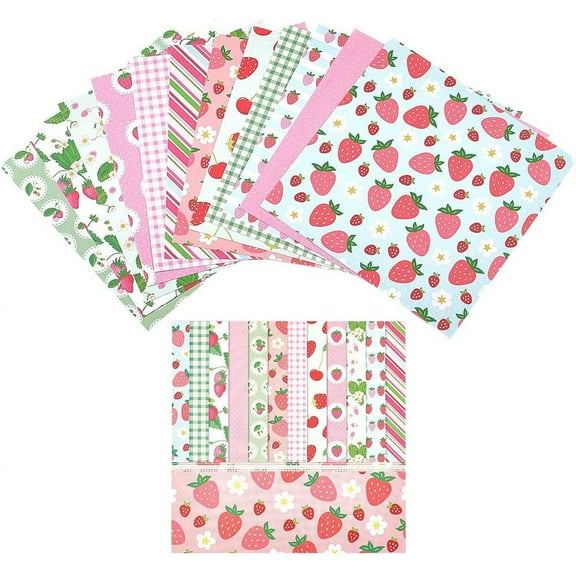 24 Sheets 12 Styles Strawberry Scrapbook Paper Pads for DIY Album Scrapbook Greeting Card Background Paper Square Mixed Color 152x152x0.1mm 2 sheets/style