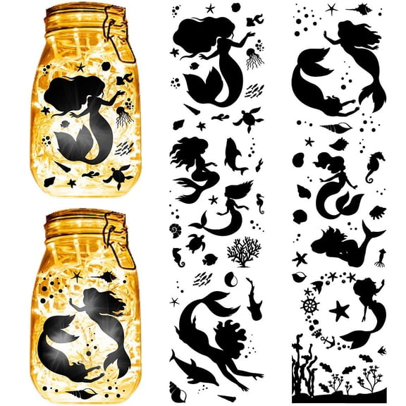 24 Sheets 6 Styles Mason Jar Decals Ocean Summer Stickers Die Cuts Silhouettes Self-Adhesive PVC Waterproof