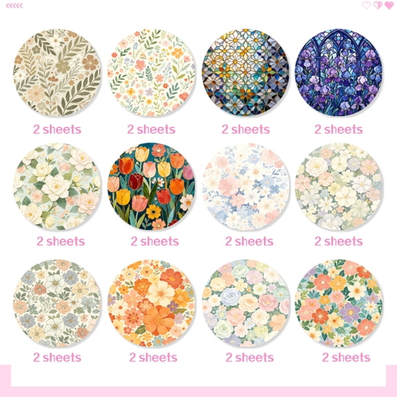 24 Sheets 6x6 Inch Single-Sided Floral Journal Paper, Clear Print Flower Pattern Paper for DIY Cutting, Decoration, Scrapbooking