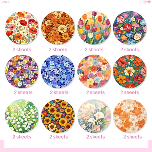 24 Sheets 6x6 Inch Spring Floral Journal Paper, Fresh Spring Flower Pattern Paper for DIY Cutting, Decoration, Scrapbooking