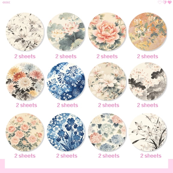 24 Sheets 6x6 Inch Vintage Floral Journal Paper, Rustic Flower Pattern Paper for DIY Cutting, Decoration, Origami