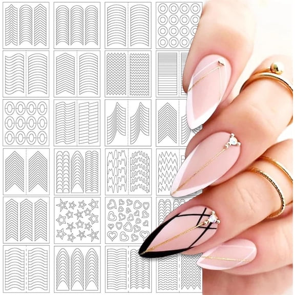 24 Sheets 712 Pcs C Shaped French Tip Nail Stickers French Manicure Guides Strips Stencil Decals for Gel Polish Acrylic Nails Art Tool White