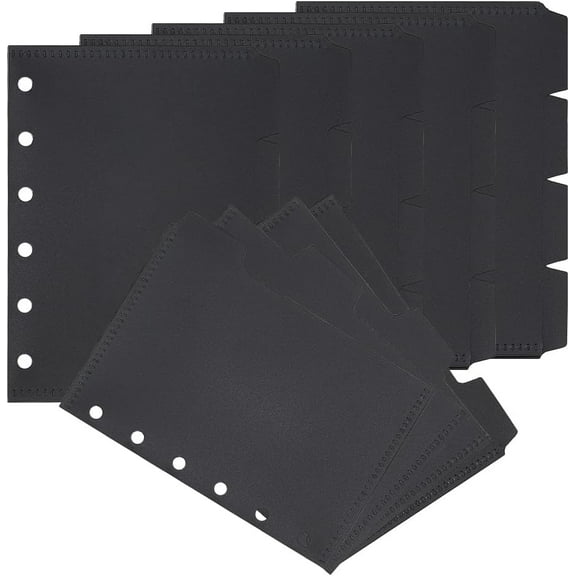 24 Sheets A7 4.84x3.58inch 6-Holes Plastic Binder Dividers Black Index Tabs Rectangle Notebook Index Dividers Insertable Index Page Tab Cards for Diary Binder Notebook Journal DIY