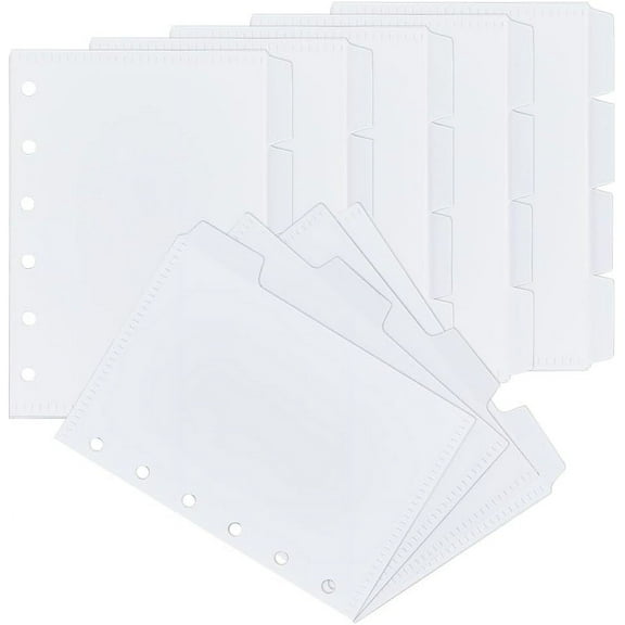 24 Sheets A7 4.84x3.58inch 6-Holes Plastic Binder Dividers White Index Tabs Rectangle Notebook Index Dividers Insertable Index Page Tab Cards for Diary Binder Notebook