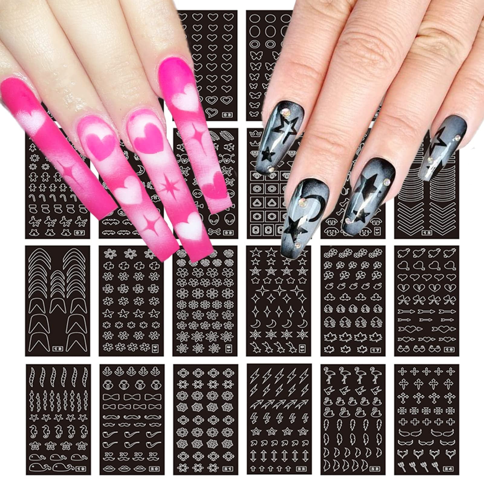 24 Sheets Airbrush Stencils AIF9 Nail Stickers for Nail Art French 24 Sheets Airbrush Stencils AIF9 Nail Stickers for Nail Art French