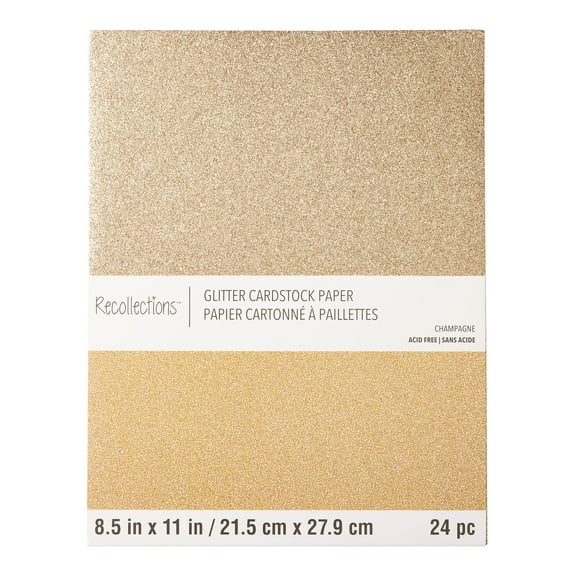 24 Sheets Champagne Glitter 8.5 x 11 Cardstock Paper by Recollections - Acid and Lignin Free Paper for Scrapbooks - Arts & Crafts - 1 Pack