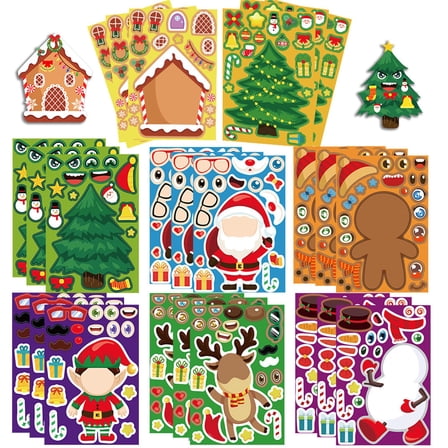 24 Sheets Christmas Stickers for Crafts – Make Your Own Characters Mix & Match Sticker Set, DIY Make-a-Face Christmas Tree Stickers, Holiday Party Craft Supplies, Winter Festive Sticker Decorations