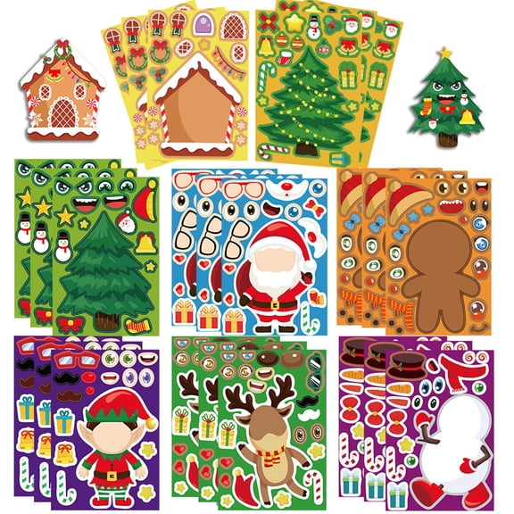 24 Sheets Christmas Stickers for Crafts – Make Your Own Characters Mix & Match Sticker Set, DIY Make-a-Face Christmas Tree Stickers, Holiday Party Craft Supplies, Winter Festive Sticker Decorations