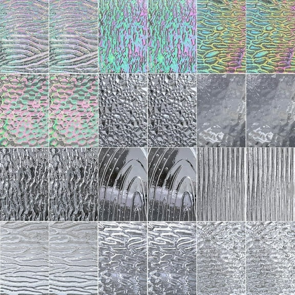 24 Sheets Clear Texture Stained Glass Variety Pack, 6 x 4 Inch Cathedral Art, Mosaic Tiles for Crafts, Assorted Patterns Transparent Sheets for Projects