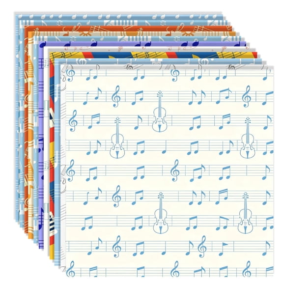 24 Sheets Colorful Music Note Scrapbook Paper Pad, Musical Instrument Decorative Paper for Journaling & DIY Craft Supplies