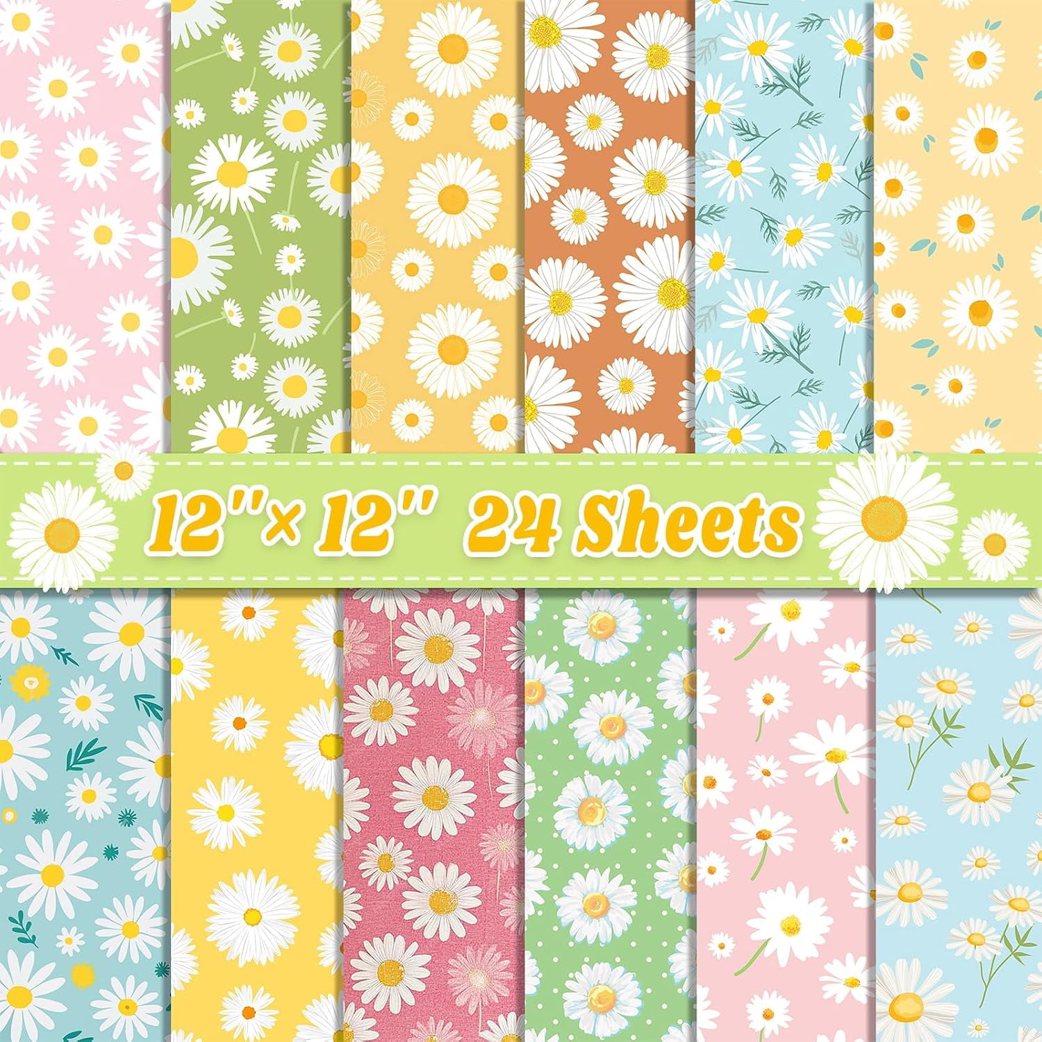 24 Sheets Daisy Scrapbook Paper 12''×12'' Double-Sided Summer Pattern ...