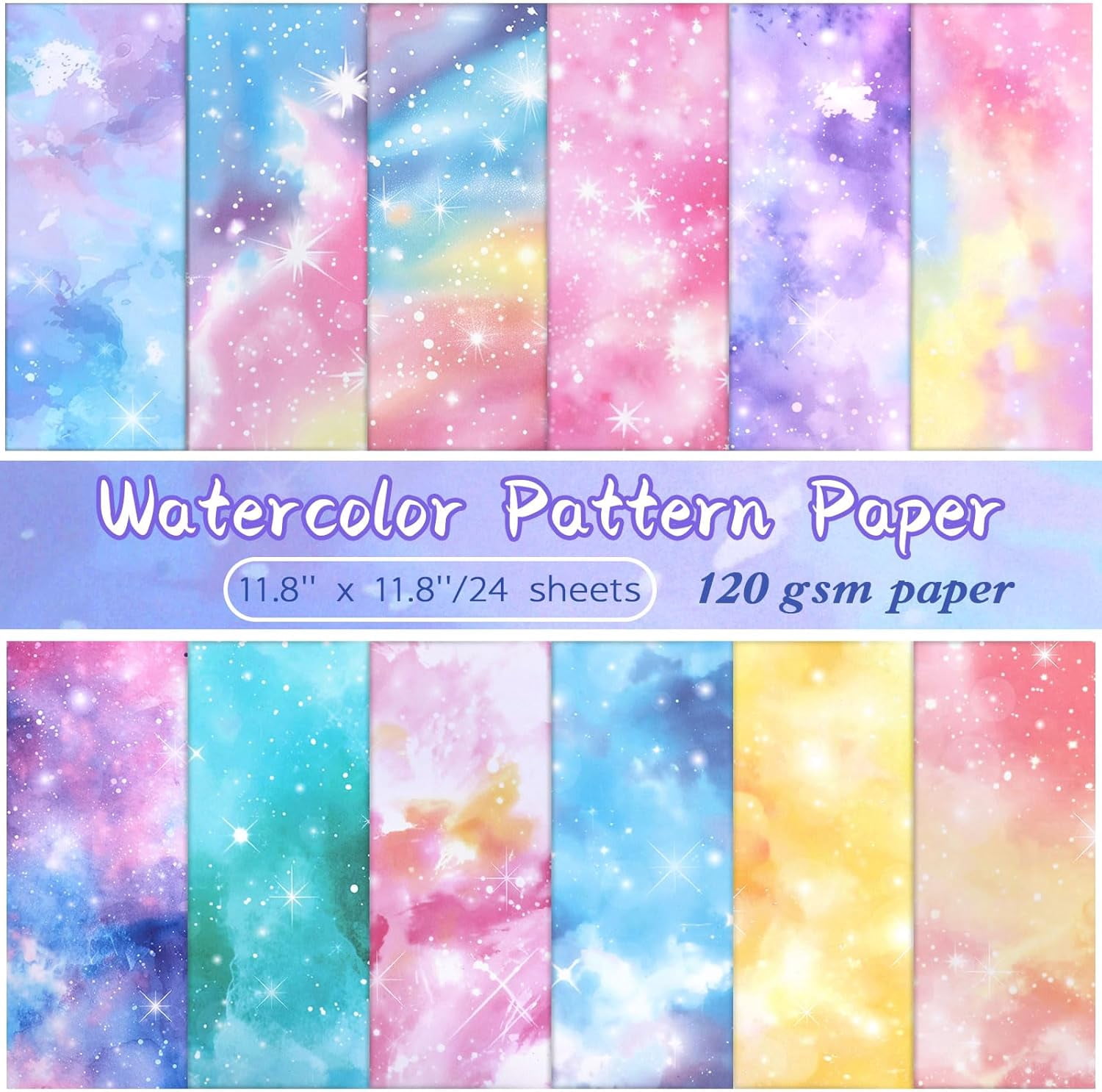 24 Sheets Dreamlike Colors Scrapbook Paper 12x12, Double Sided Origami Papers Watercolor Paper Pad for Card Making Romantic Scrapbook Supplies