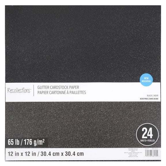 24 Sheets Glitter Black 12” x 12” Cardstock Paper Pack by Recollections - Acid and Lignin Free Paper for Scrapbooks - Arts & Crafts - 1 Pack