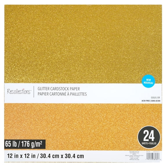 24 Sheets Glitter Gold 12†x 12†Cardstock Paper Pack by Recollections - Acid and Lignin Free Paper for Scrapbooks - Arts & Crafts - 1 Pack