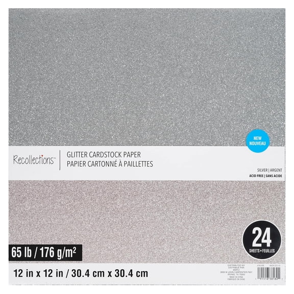 24 Sheets Glitter Silver 12†x 12†Cardstock Paper Pack by Recollections - Acid and Lignin Free Paper for Scrapbooks - Arts & Crafts - 1 Pack