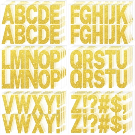 24 Sheets Gold Letter Stickers 256Pcs 2.5 Inch Large Glitter Alphabet Stickers Vinyl Self Adhesive Stickers Kit Big Font Stick on Letters Peel and Stick for Bulletin Poster Board MailBox Crafts