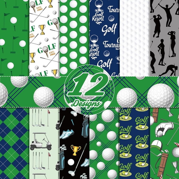 24 Sheets Golf Scrapbook Pad 12'' x 12'' Green White Golf Ball Double-Sided Pattern Paper Sports Golfing Golf Scrapbooking Paper for Background Card Making Origami DIY Craft