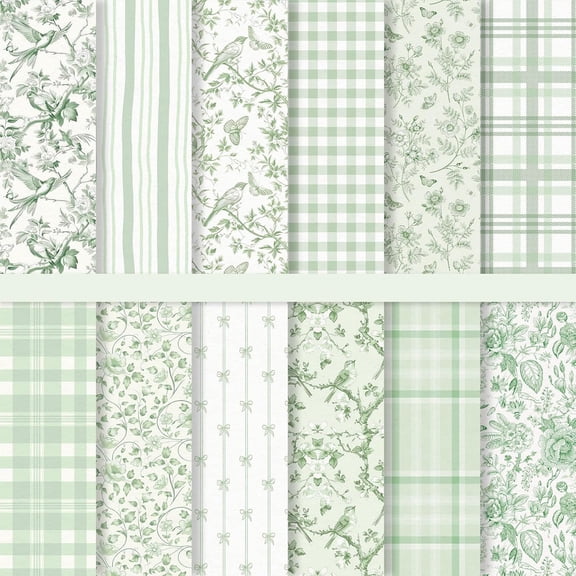 24 Sheets Greenery Floral Pattern Paper Green Chinoiserie Flower Bird Leaves Scrapbook Specialty Paper Double Sided for DIY Crafts Card Making Photo Album Decor, 11.8 x 11.8 Inch