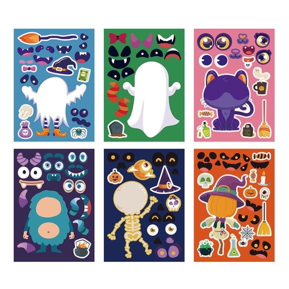 24 Sheets Halloween Party Game Stickers for Kids Halloween Make a Face Stickers, Halloween DIY Stickers