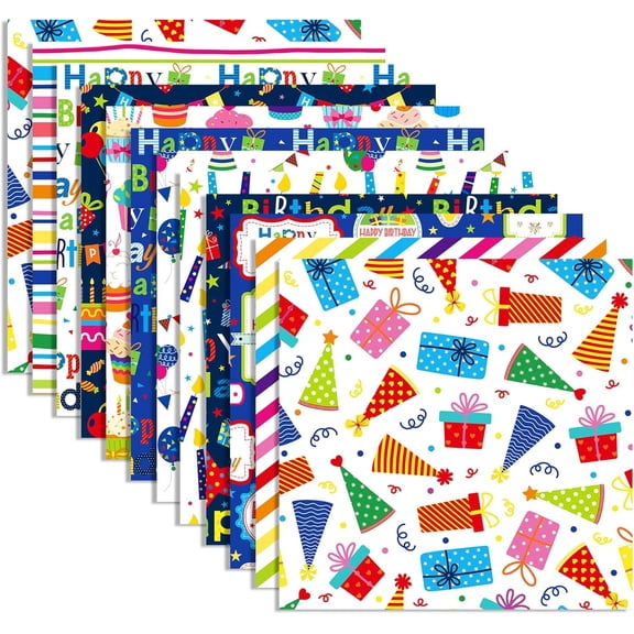 24 Sheets Happy Birthday Scrapbook Paper 11.8'' x 11.8'' Candle Balloon Topper Dessert Gift Birthday Themed Pattern Double Sided Decorative Sheets for DIY, Junk Journal,Collage,Card Making Supplies