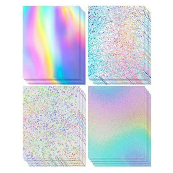 24 Sheets Holographic Cardstock Glitter Rainbow Mirror Paper Thick Cardstock for Crafts, Card Making, Party Decoration