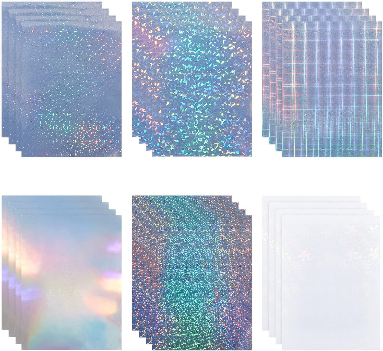 Invisible Paper Sticker 24 Sheets Holographic Sticker Paper 6 Styles A4 Vinyl Sticker Paper ...