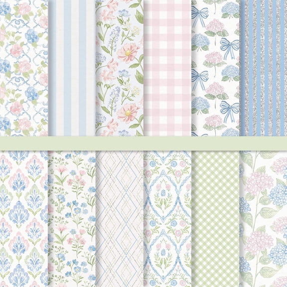 24 Sheets Hydrangea Pattern Paper Light Blue Pink Floral Double Sided Scrapbook Specialty Paper for Spring DIY Crafts Card Making Photo Album Decor, 6 x 6 Inch