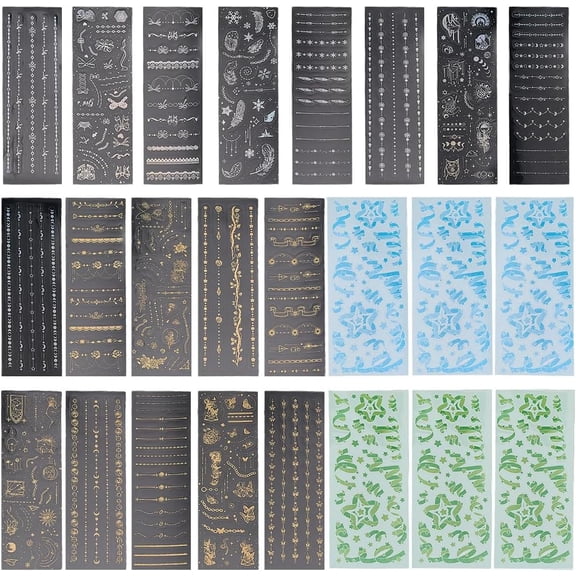 24 Sheets Korean Glitter Stickers Photocard Ribbon Sticker Bulk Self Adhesive Glitter Star Ribbon Snowflake Moon Feather Decals for Album Scrapbooking Journal Planner Phone Cards Decoration colorful